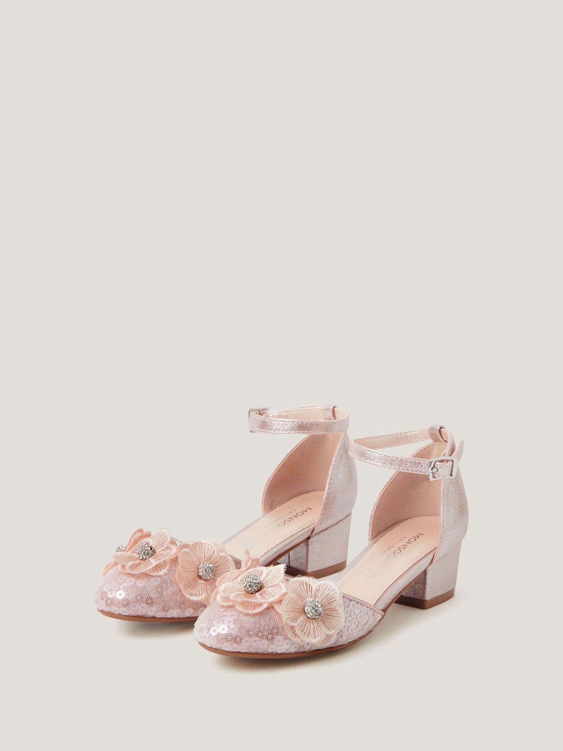 Monsoon Pink Leila Sequin Flower Two Part Heels Shoes image 3