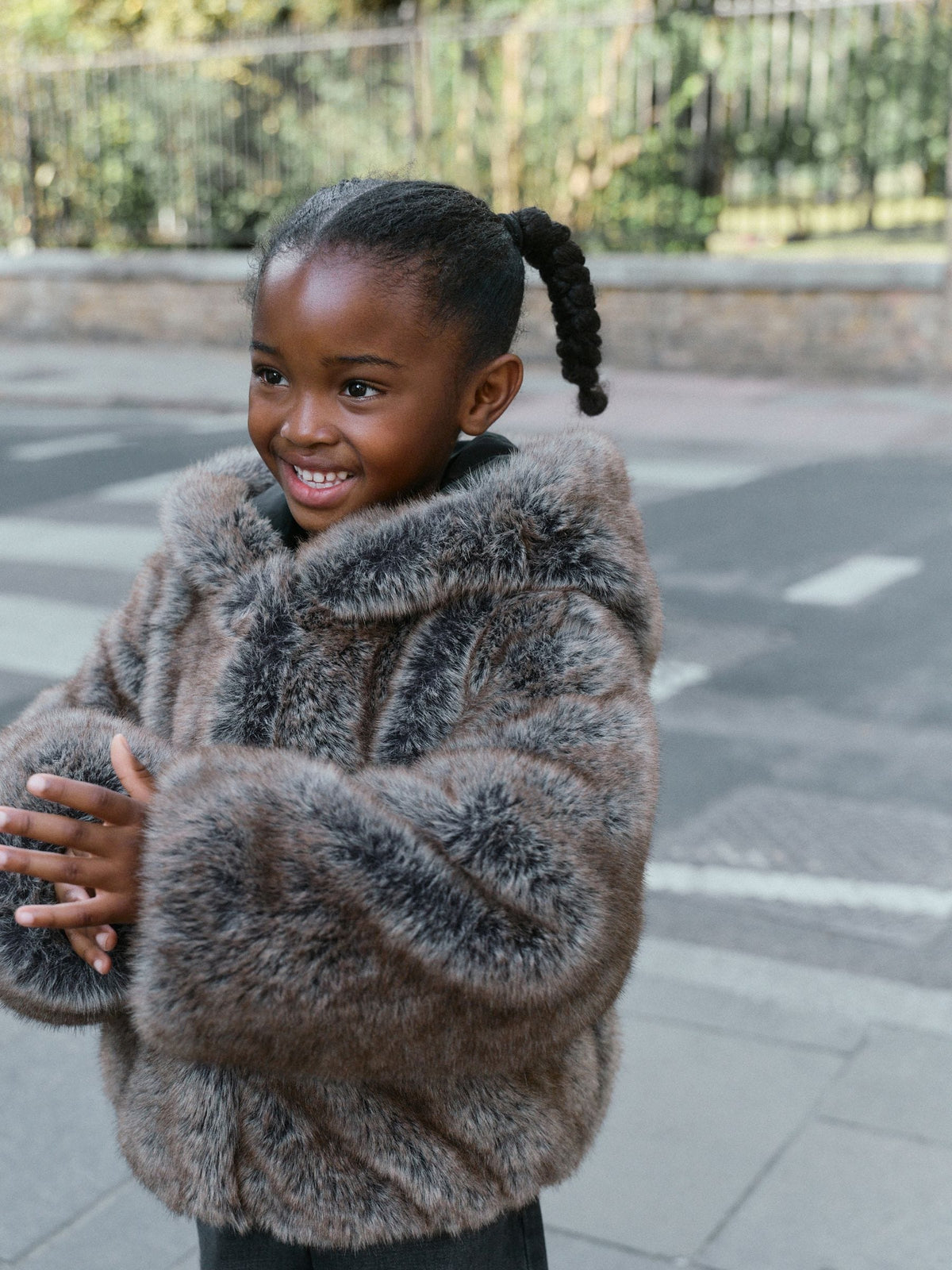 Warm Brown Faux Fur Coat With Hood (3-16yrs) - image 1
