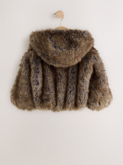 Warm Brown Faux Fur Coat With Hood (3-16yrs) - image 7