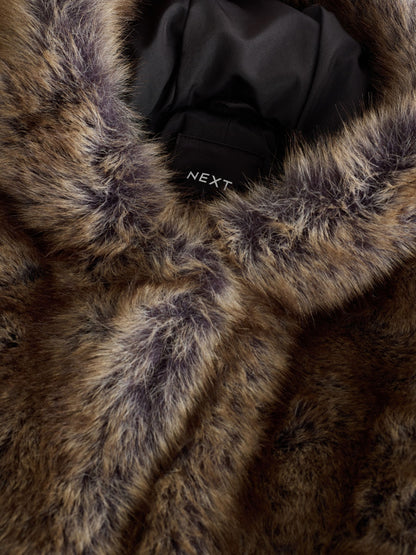 Warm Brown Faux Fur Coat With Hood (3-16yrs) - image 8