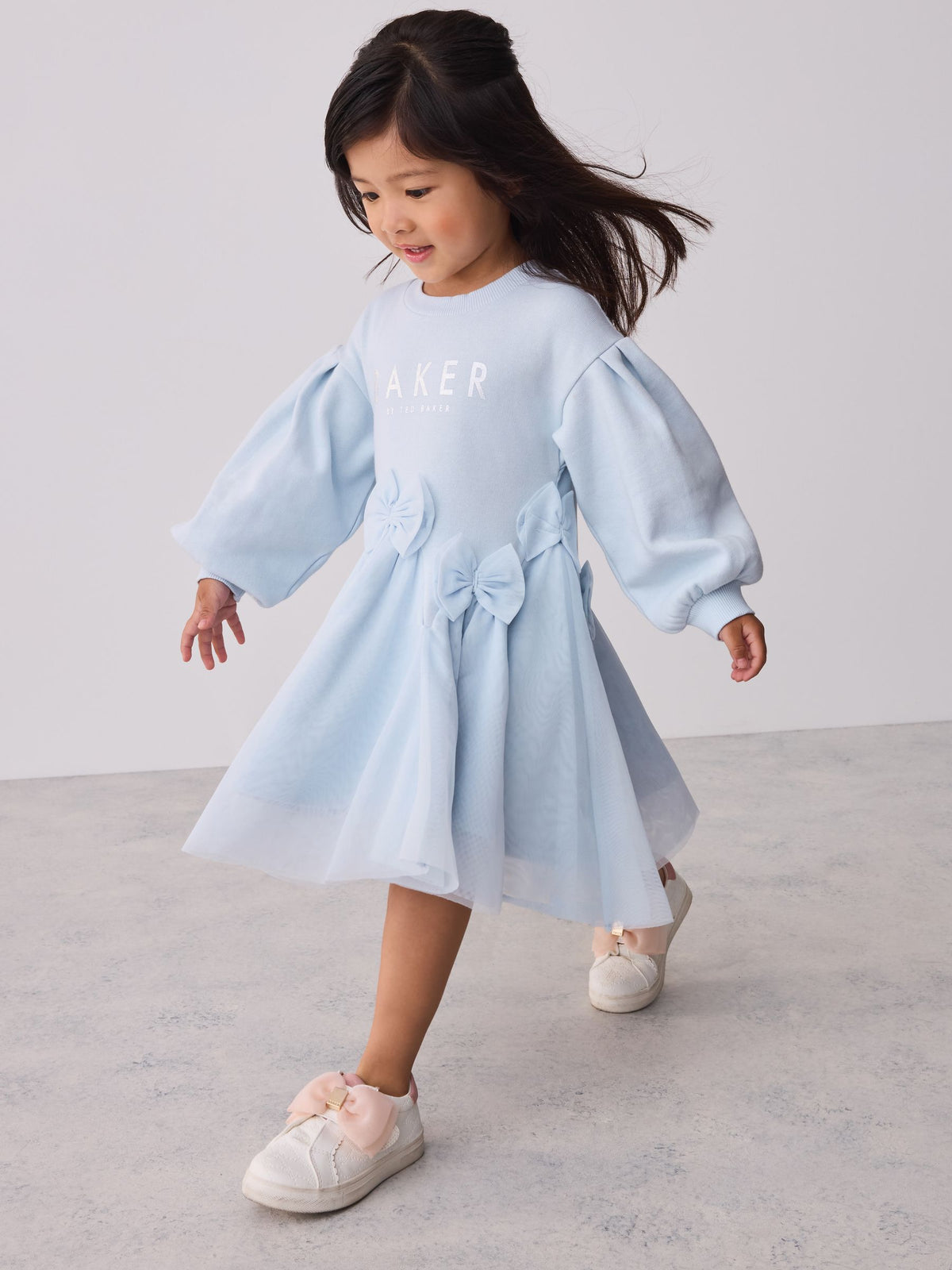 Baker by Ted Baker Blue Bow Mesh Godet Sweat Dress - image 1