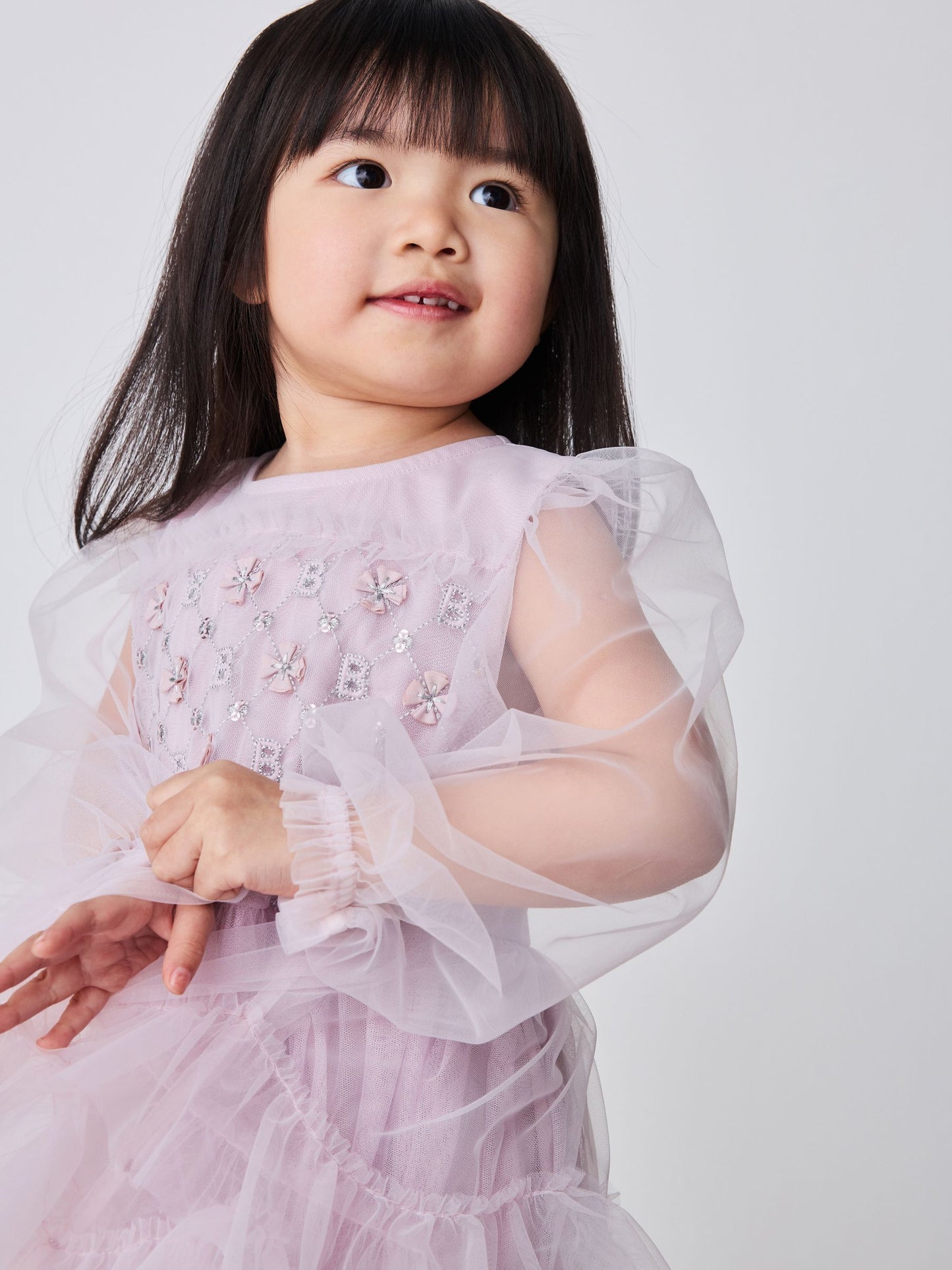 Dsiney Kidz - Baker by Ted Baker Pink Mesh Long Sleeve Embroidered Detail Dress image 2