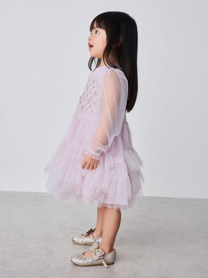 Dsiney Kidz - Baker by Ted Baker Pink Mesh Long Sleeve Embroidered Detail Dress image 3
