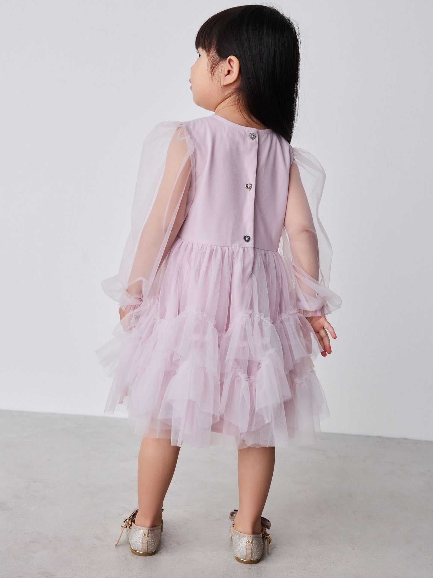Dsiney Kidz - Baker by Ted Baker Pink Mesh Long Sleeve Embroidered Detail Dress image 5