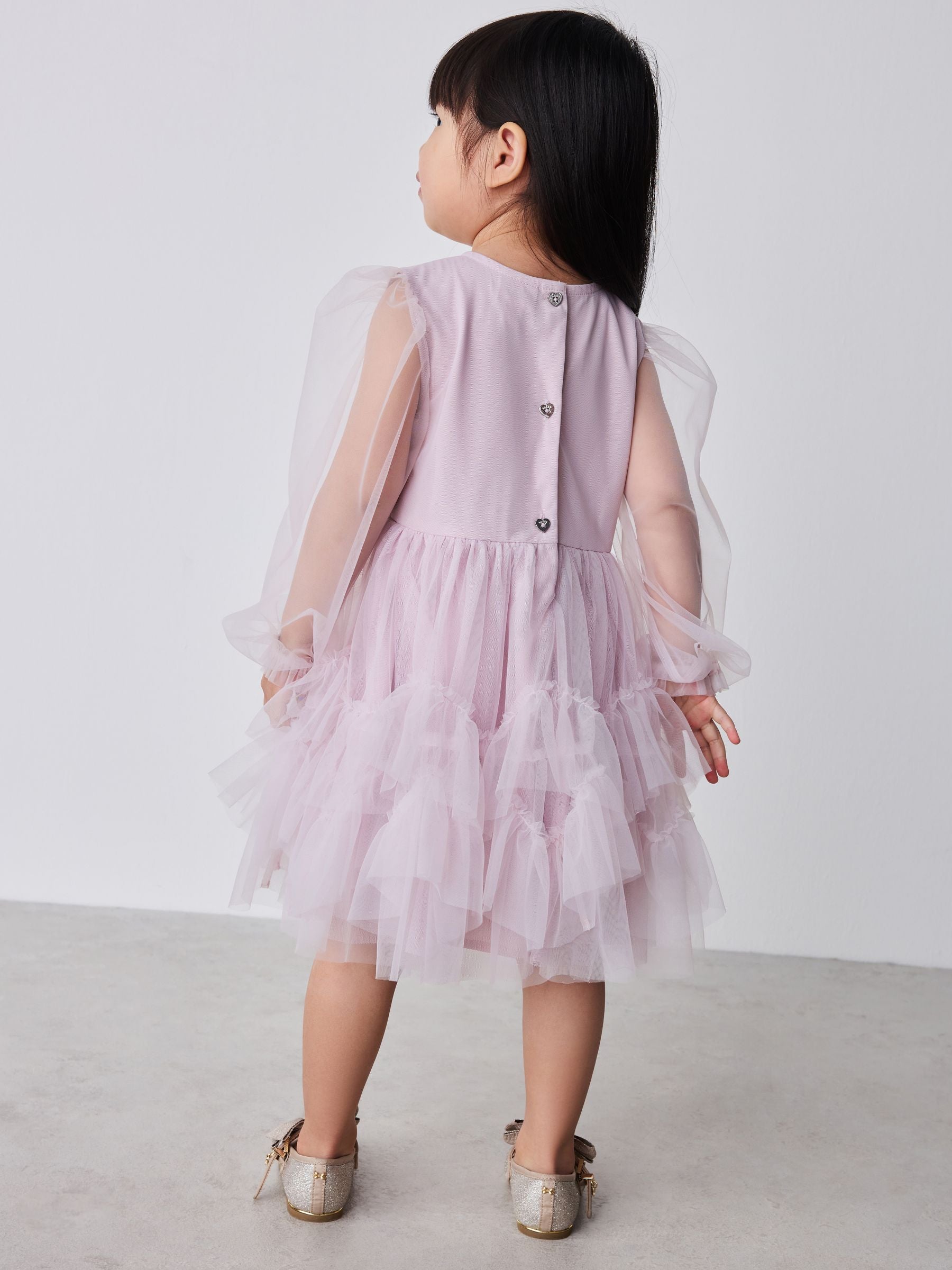 Dsiney Kidz - Baker by Ted Baker Pink Mesh Long Sleeve Embroidered Detail Dress image 5