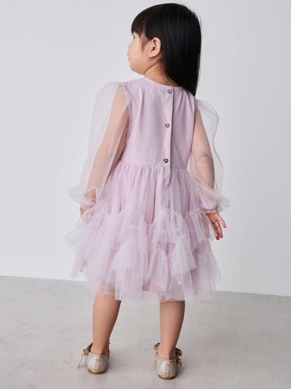 Dsiney Kidz - Baker by Ted Baker Pink Mesh Long Sleeve Embroidered Detail Dress image 5