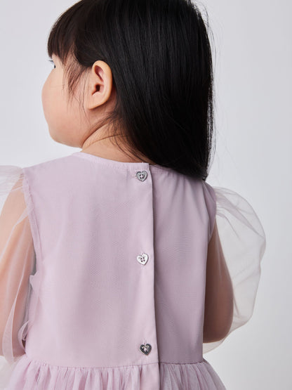 Dsiney Kidz - Baker by Ted Baker Pink Mesh Long Sleeve Embroidered Detail Dress image 6