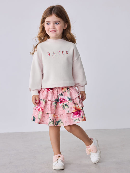 Dsiney Kidz - Baker by Ted Baker Pink Sweat Top & Printed Tiered Skirts Set 2 Piece image 1