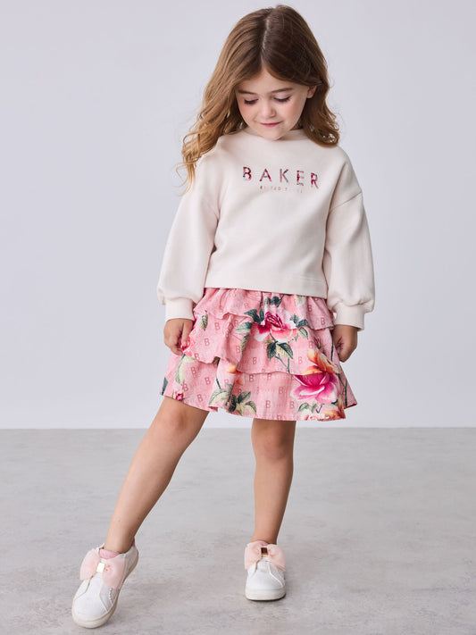 Dsiney Kidz - Baker by Ted Baker Pink Sweat Top & Printed Tiered Skirts Set 2 Piece image 2
