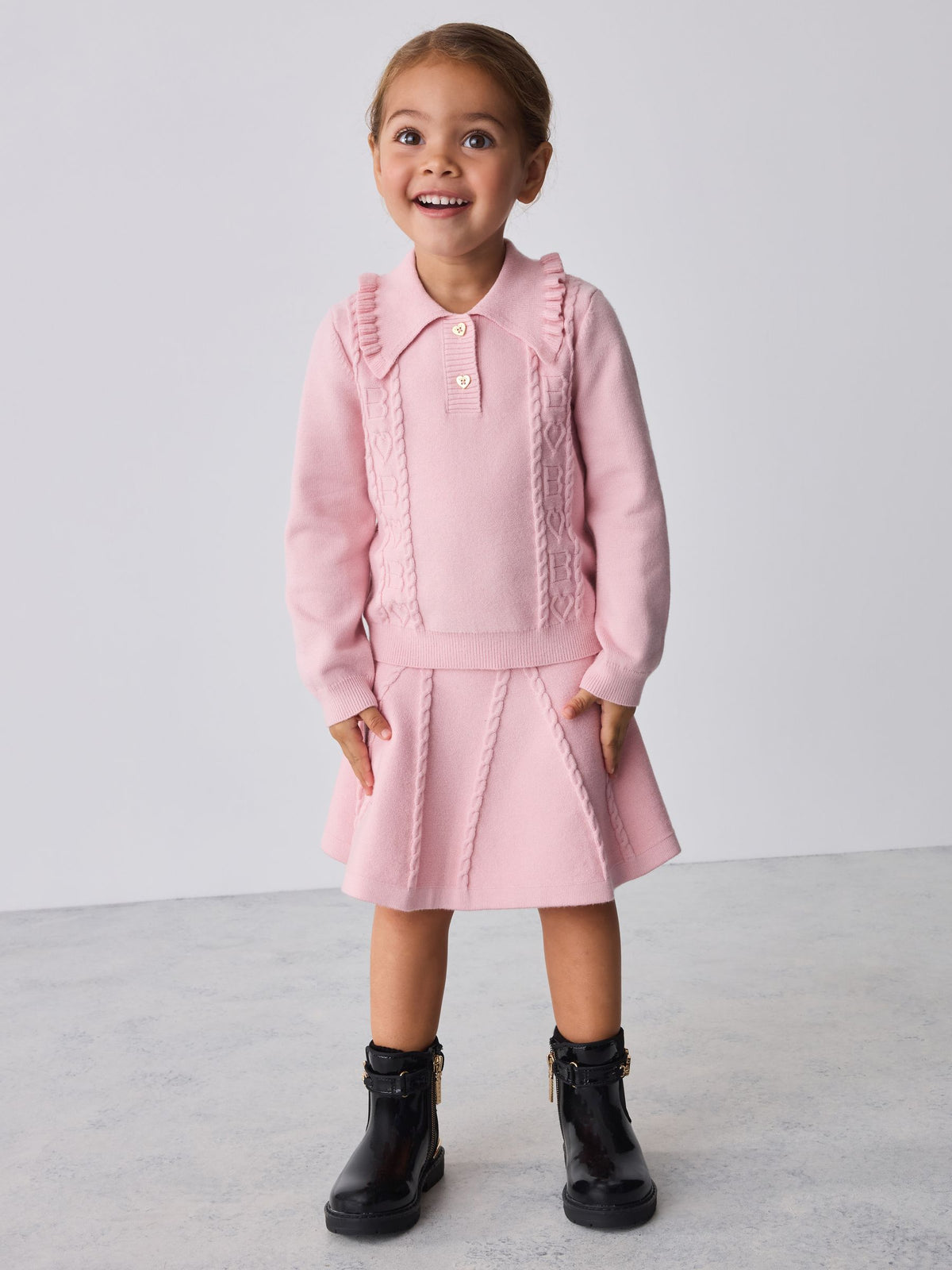 Baker by Ted Baker Pink 2 Piece Knitted Collar Top & Skirt Set - image 1