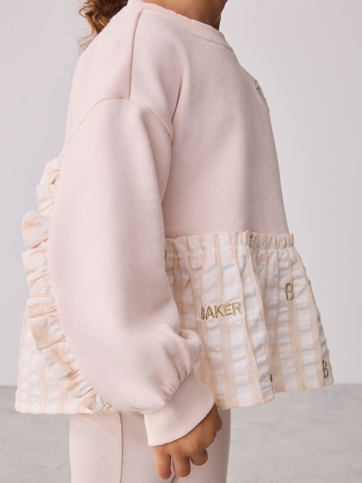 Baker by Ted Baker Pink/Cream 2 Piece Gingham Bow Sweat Top & Flare Leggings Set - image 3