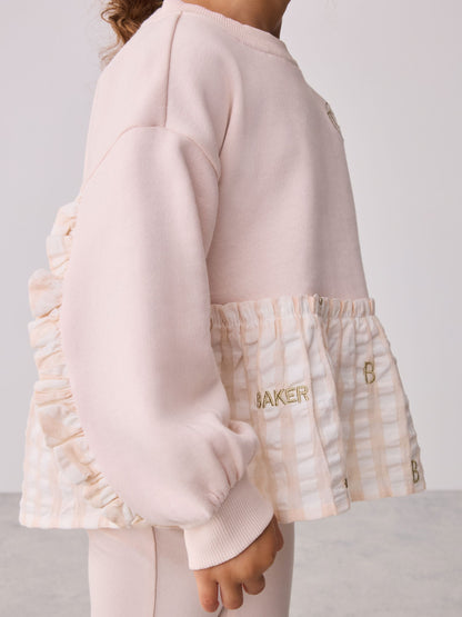 Baker by Ted Baker Pink/Cream 2 Piece Gingham Bow Sweat Top & Flare Leggings Set - image 3