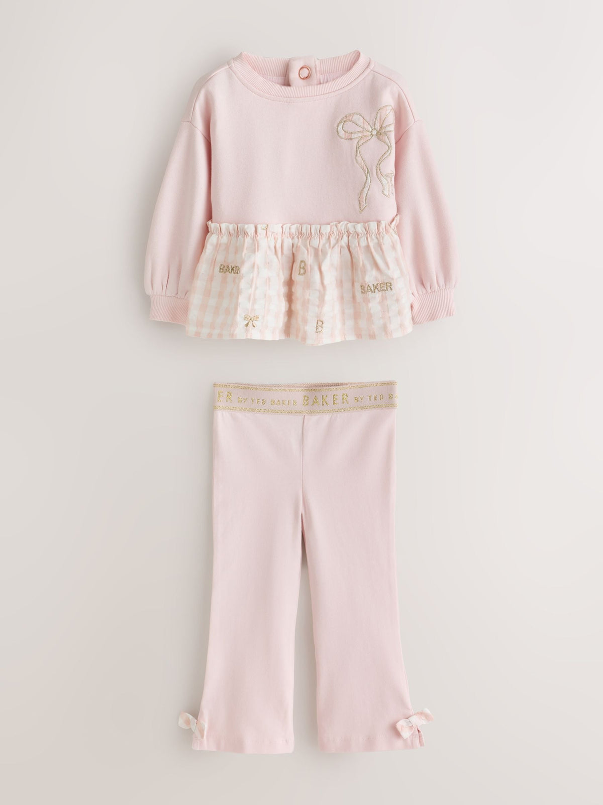 Baker by Ted Baker Pink/Cream 2 Piece Gingham Bow Sweat Top & Flare Leggings Set - image 7