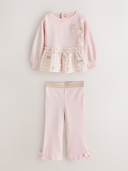 Baker by Ted Baker Pink/Cream 2 Piece Gingham Bow Sweat Top & Flare Leggings Set - image 7