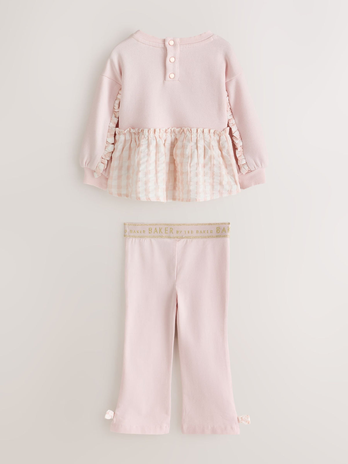 Baker by Ted Baker Pink/Cream 2 Piece Gingham Bow Sweat Top & Flare Leggings Set - image 8