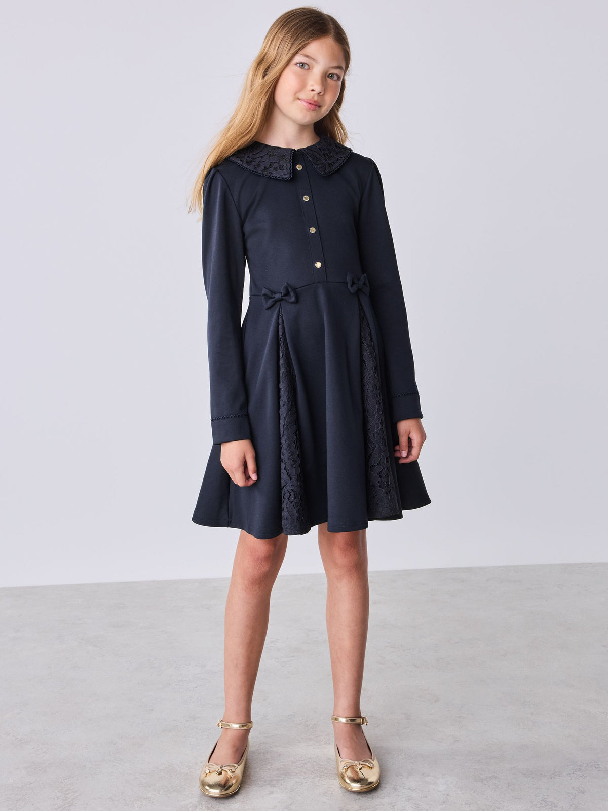 Dsiney Kidz - Baker by Ted Baker Navy Lace Collar Pleated Ponte Dress image 1