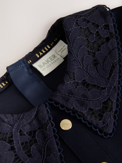 Dsiney Kidz - Baker by Ted Baker Navy Lace Collar Pleated Ponte Dress image 10