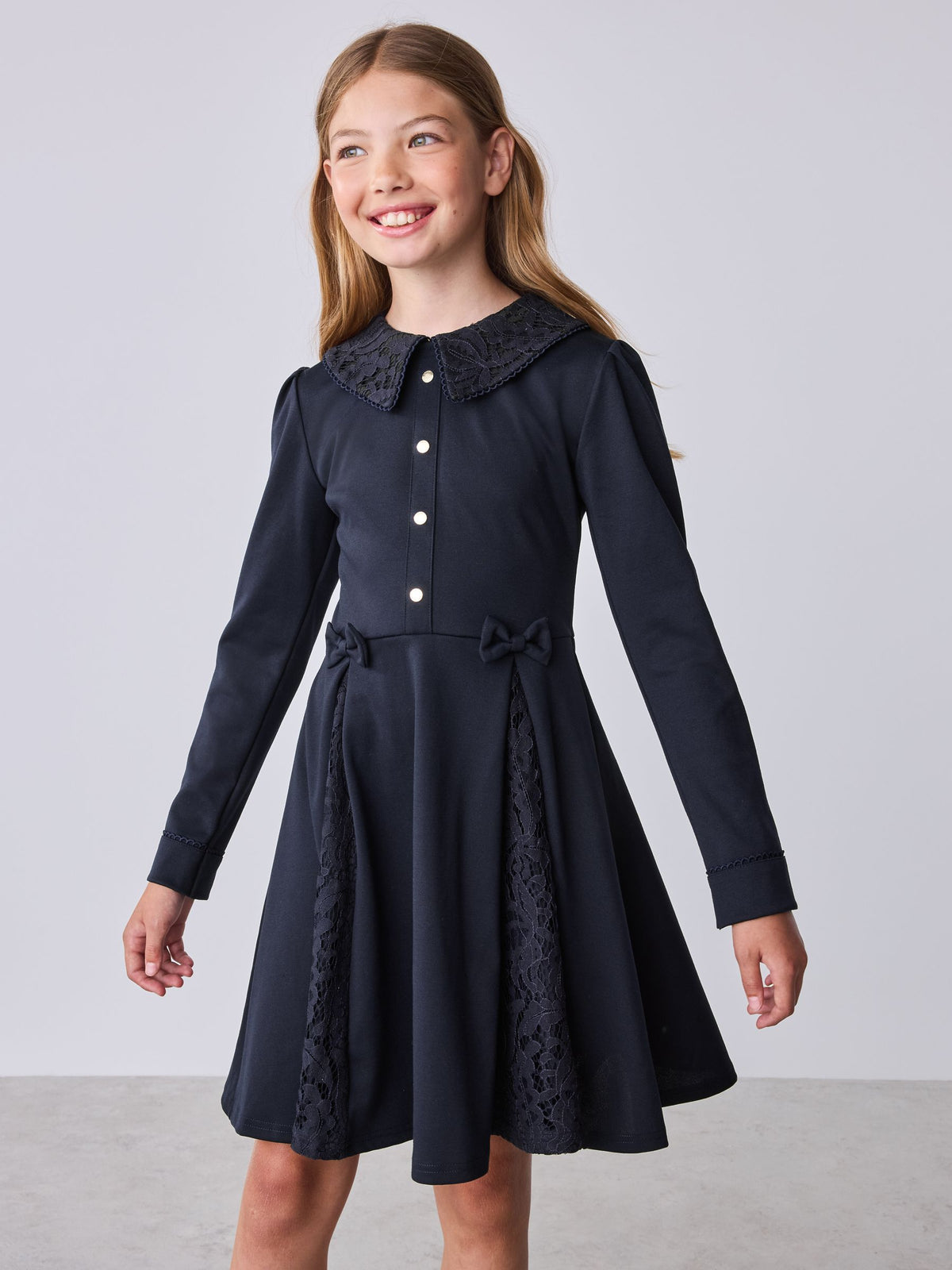 Dsiney Kidz - Baker by Ted Baker Navy Lace Collar Pleated Ponte Dress image 2
