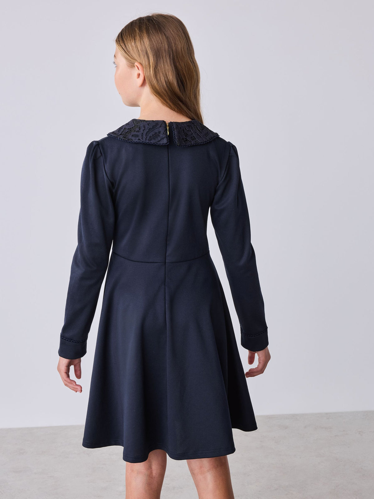 Dsiney Kidz - Baker by Ted Baker Navy Lace Collar Pleated Ponte Dress image 3