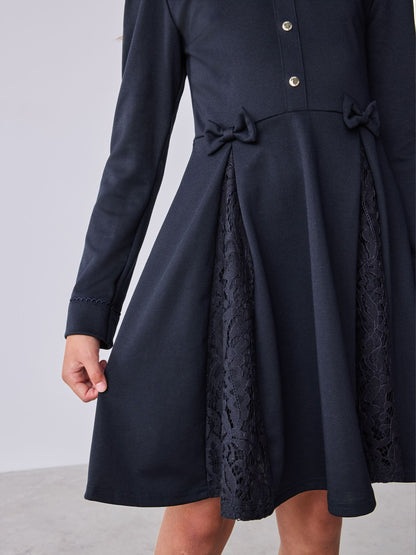 Dsiney Kidz - Baker by Ted Baker Navy Lace Collar Pleated Ponte Dress image 4