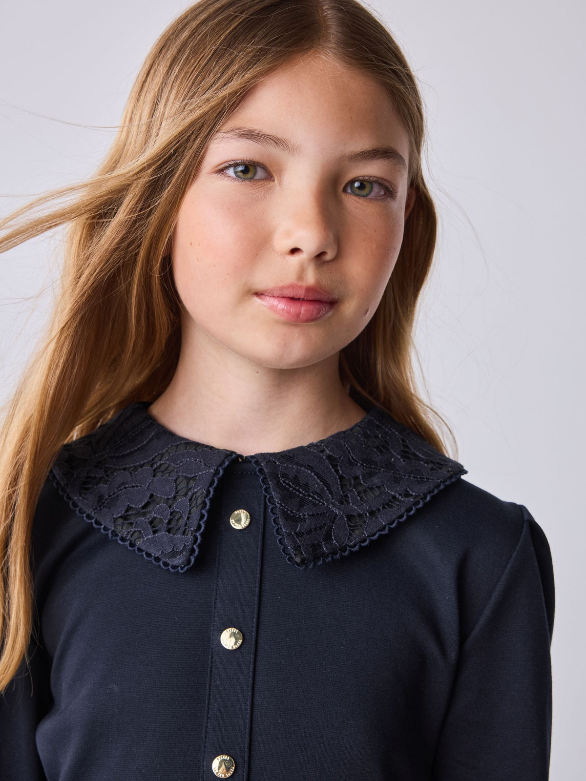 Dsiney Kidz - Baker by Ted Baker Navy Lace Collar Pleated Ponte Dress image 5
