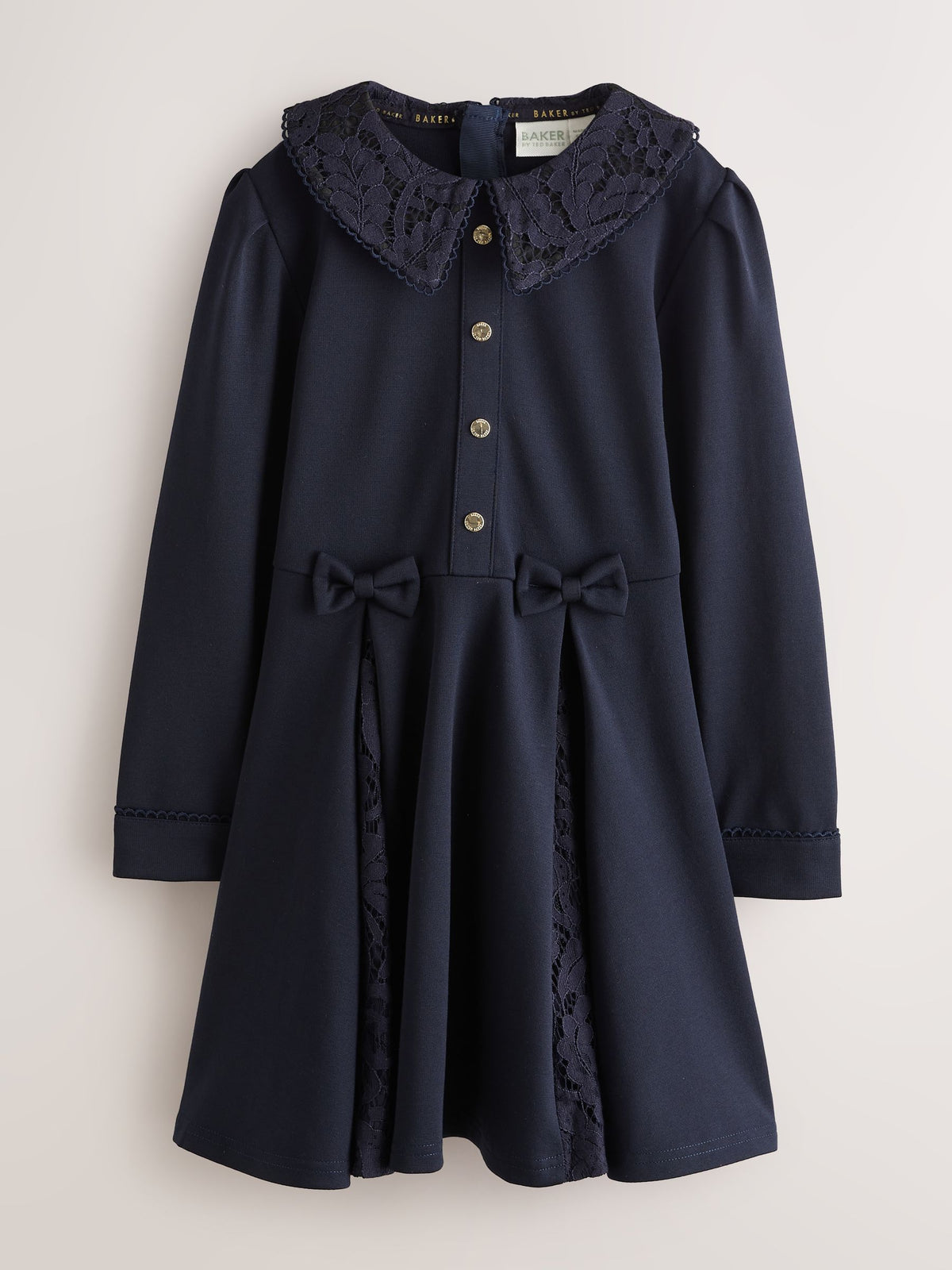 Dsiney Kidz - Baker by Ted Baker Navy Lace Collar Pleated Ponte Dress image 6