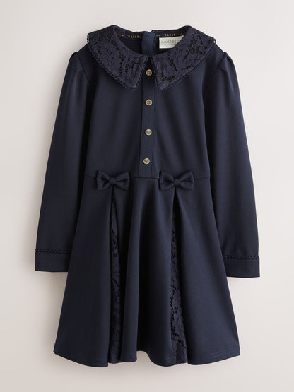 Dsiney Kidz - Baker by Ted Baker Navy Lace Collar Pleated Ponte Dress image 6