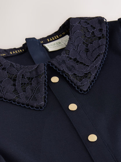 Dsiney Kidz - Baker by Ted Baker Navy Lace Collar Pleated Ponte Dress image 8