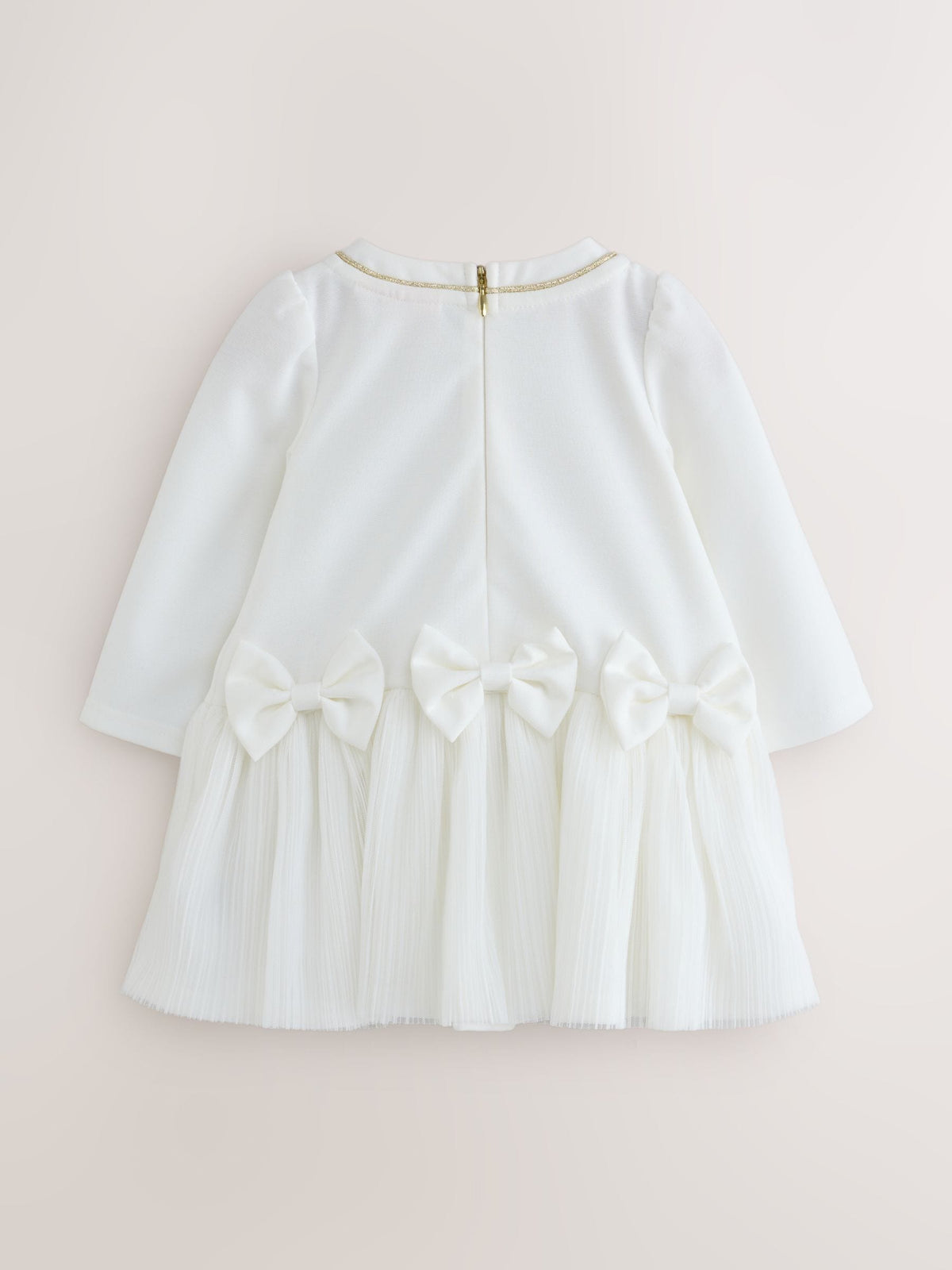 Baker by Ted Baker Cream Crinkle Mesh Hem Bow Ponte Dress - image 2