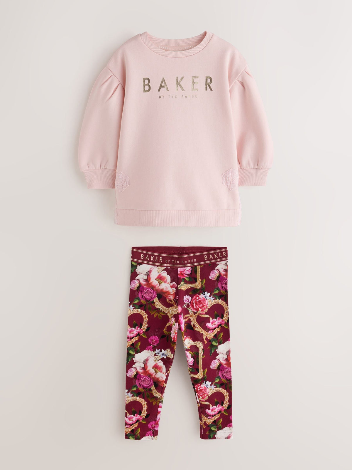 Baker by Ted Baker Burgundy Red Longline Lace Bow Sweat & Legging Set 2 Piece - image 1