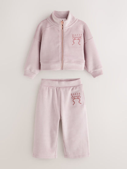 Baker by Ted Baker Lilac Purple Velour Rib Funnel Zip Through & Joggers Set 2 Piece - image 6