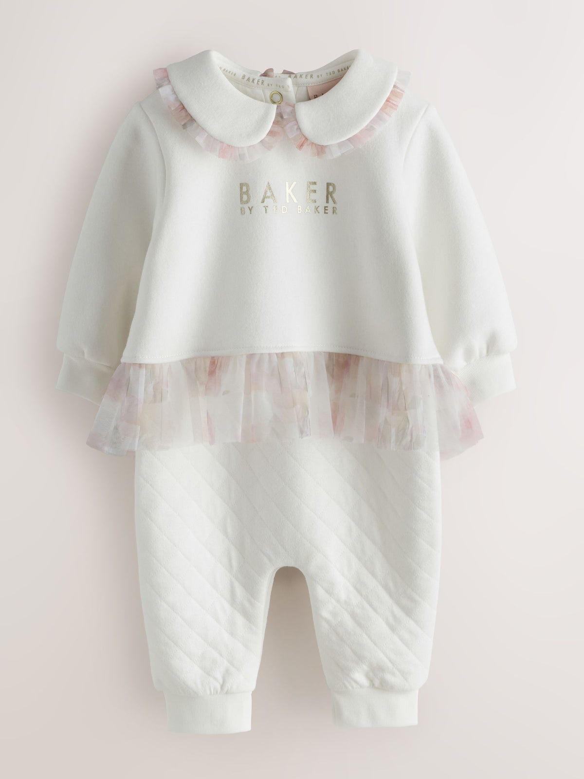 Baker by Ted Baker White Quilted Peplum Mesh Romper - image 1