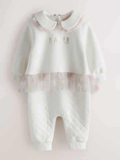 Baker by Ted Baker White Quilted Peplum Mesh Romper - image 1