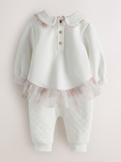 Baker by Ted Baker White Quilted Peplum Mesh Romper - image 2
