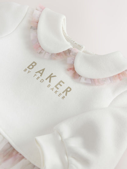 Baker by Ted Baker White Quilted Peplum Mesh Romper - image 4