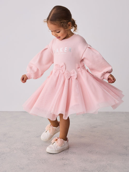 Baker by Ted Baker Pink Bow Mesh Godet Sweat Dress - image 1