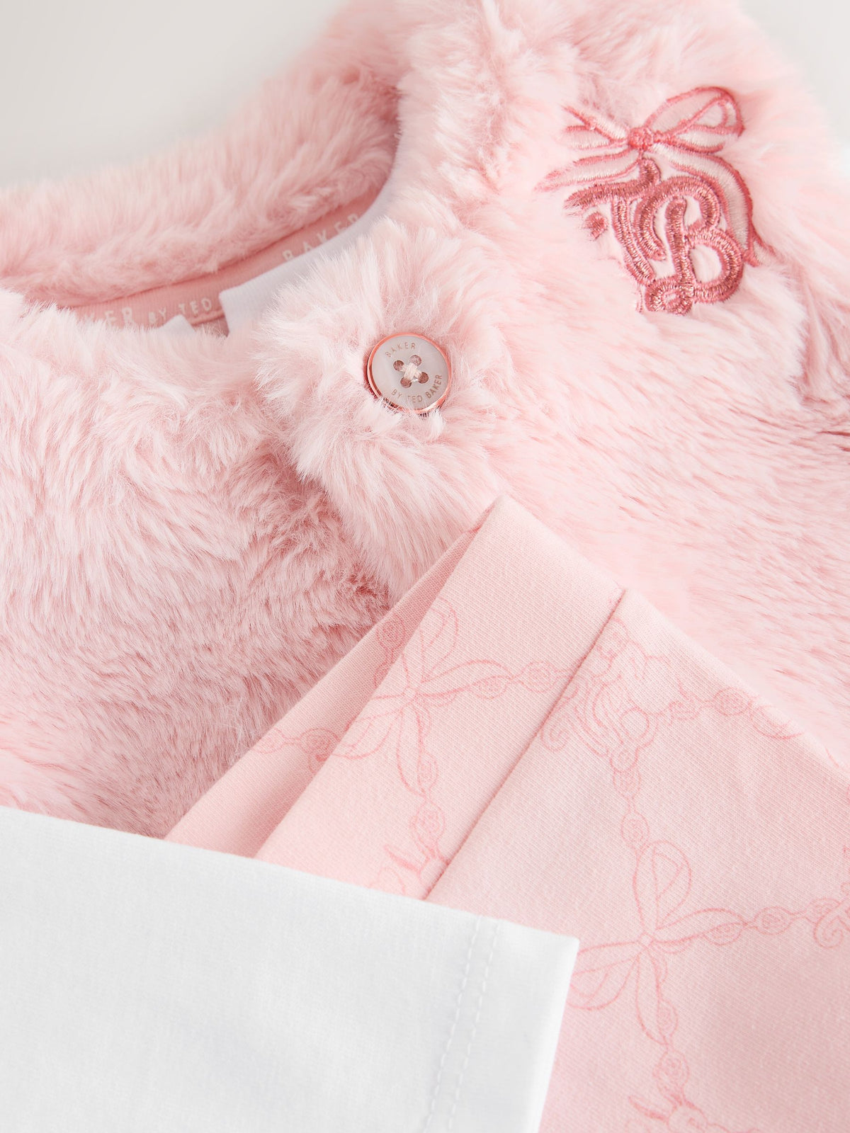 Baker by Ted Baker Pink 3 Piece Fur Gilet T-Shirt & Printed Leggings Set - image 5