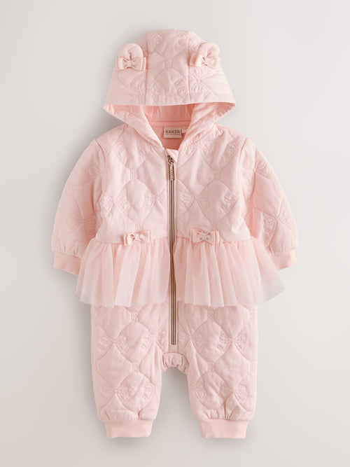 Dsiney Kidz - Baker by Ted Baker Blush Pink B Jacquard Quilted Mesh Peplum Pramsuit image 1