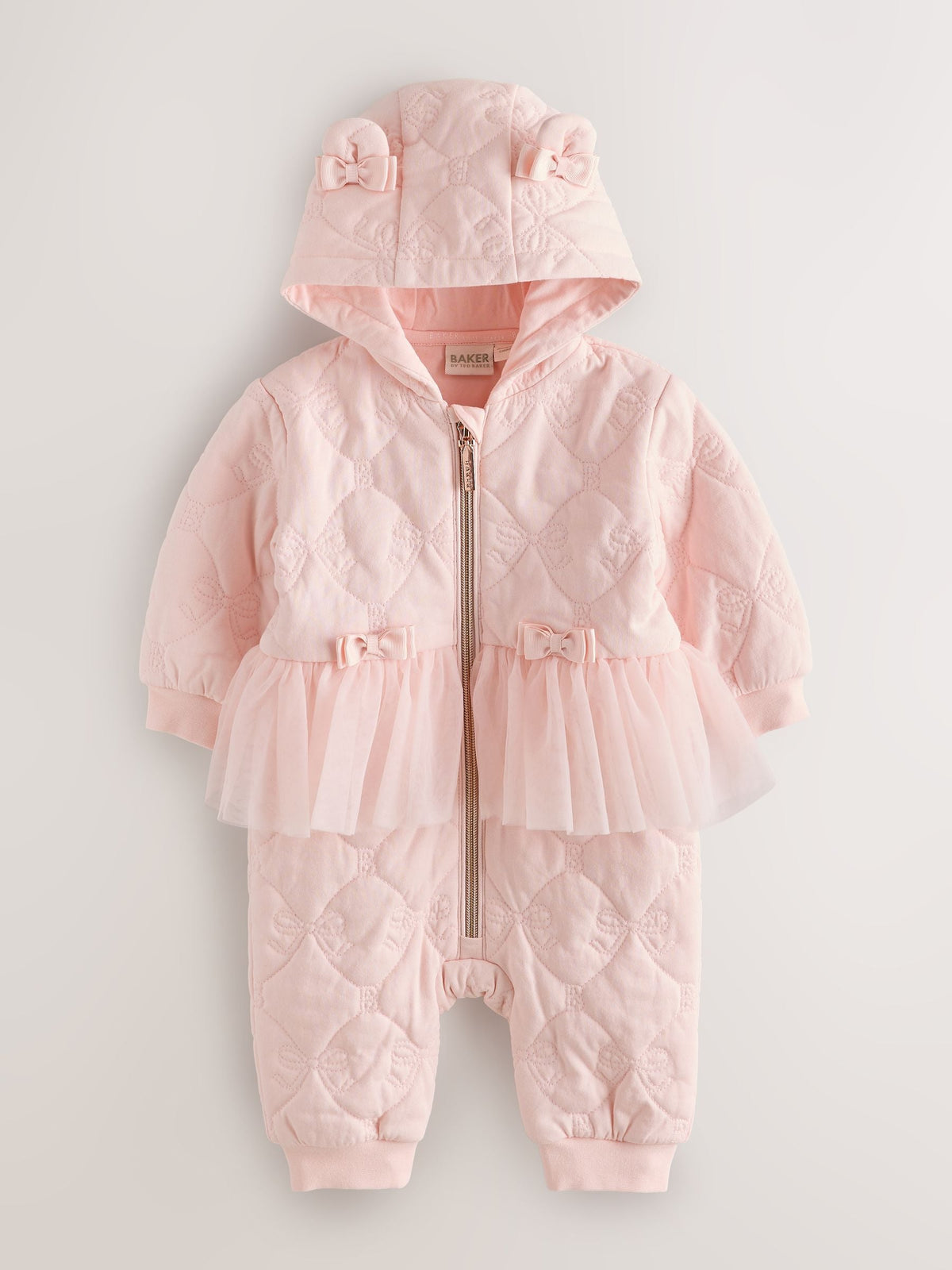 Dsiney Kidz - Baker by Ted Baker Blush Pink B Jacquard Quilted Mesh Peplum Pramsuit image 1