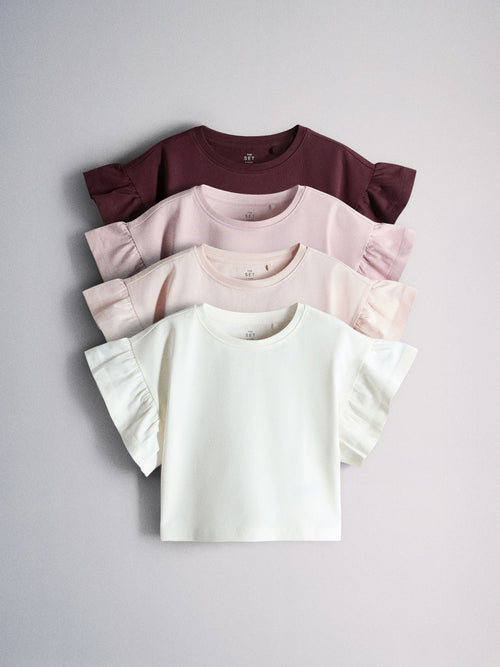 Dsiney Kidz - The Set 4 Pack Frill Sleeve Cotton T-Shirts Pink/Cream/Purple image 1