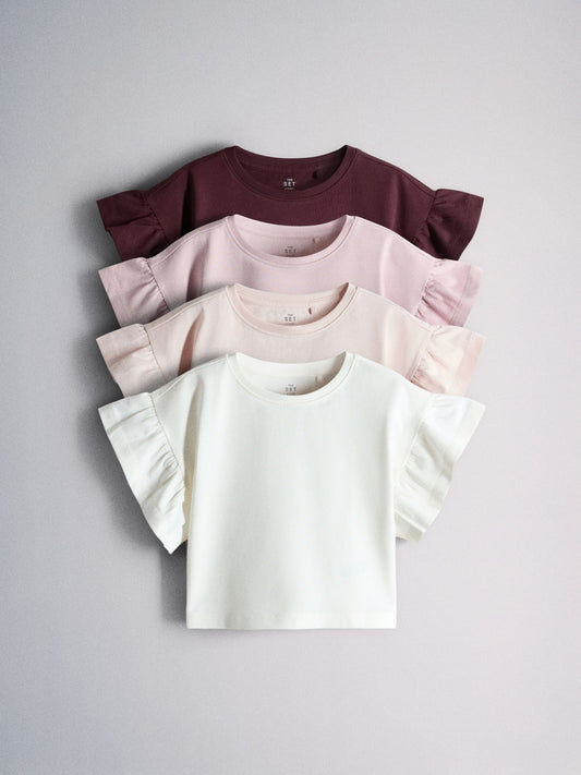 Dsiney Kidz - The Set 4 Pack Frill Sleeve Cotton T-Shirts Pink/Cream/Purple image 1