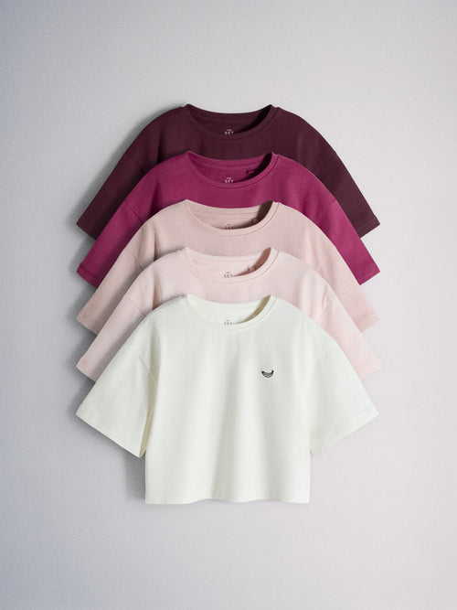 Dsiney Kidz - The Set 5 Pack Cropped Oversized T-Shirt with Embroidered Motif Pink/Purple/White image 1