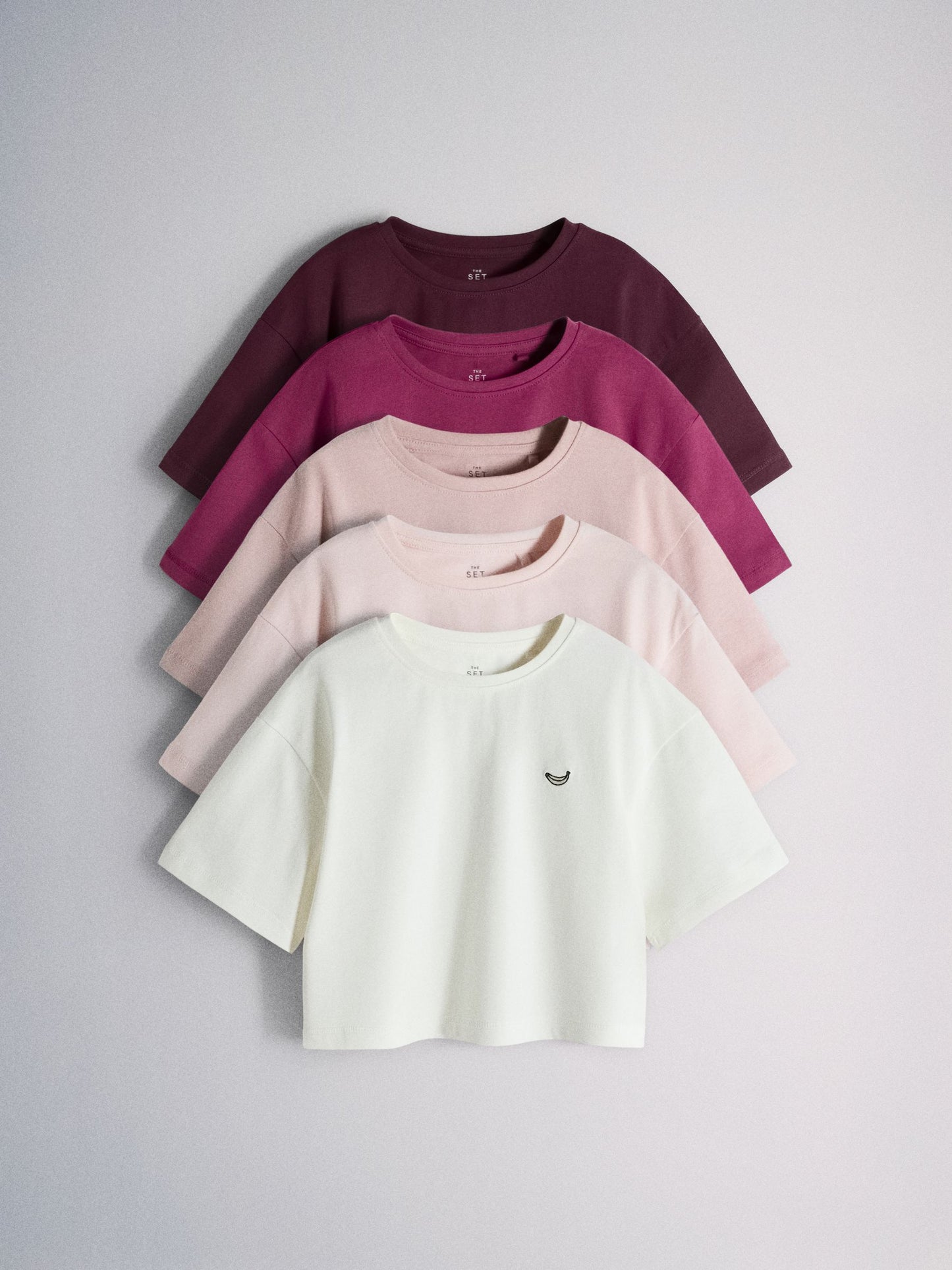 Dsiney Kidz - The Set 5 Pack Cropped Oversized T-Shirt with Embroidered Motif Pink/Purple/White image 1