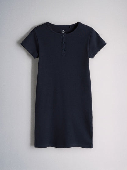 The Set 3 Pack Short Sleeve Rib Henley Dresses Blue/Grey/Stripe image 10