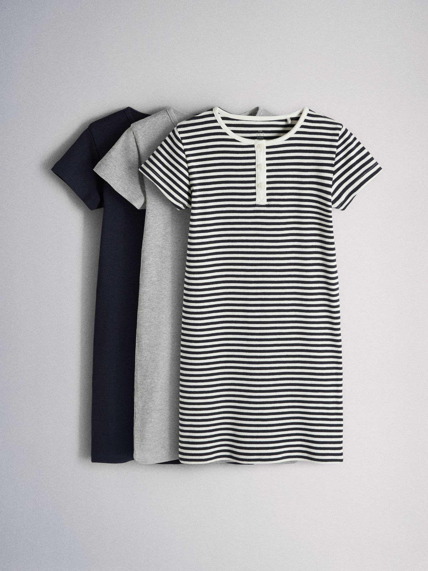 The Set 3 Pack Short Sleeve Rib Henley Dresses Blue/Grey/Stripe image 2