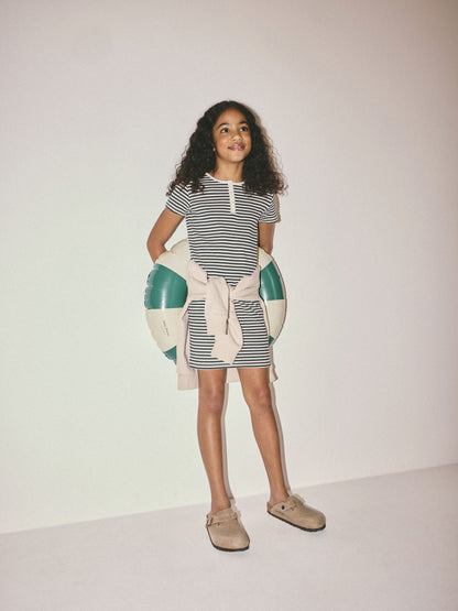 The Set 3 Pack Short Sleeve Rib Henley Dresses Blue/Grey/Stripe image 3