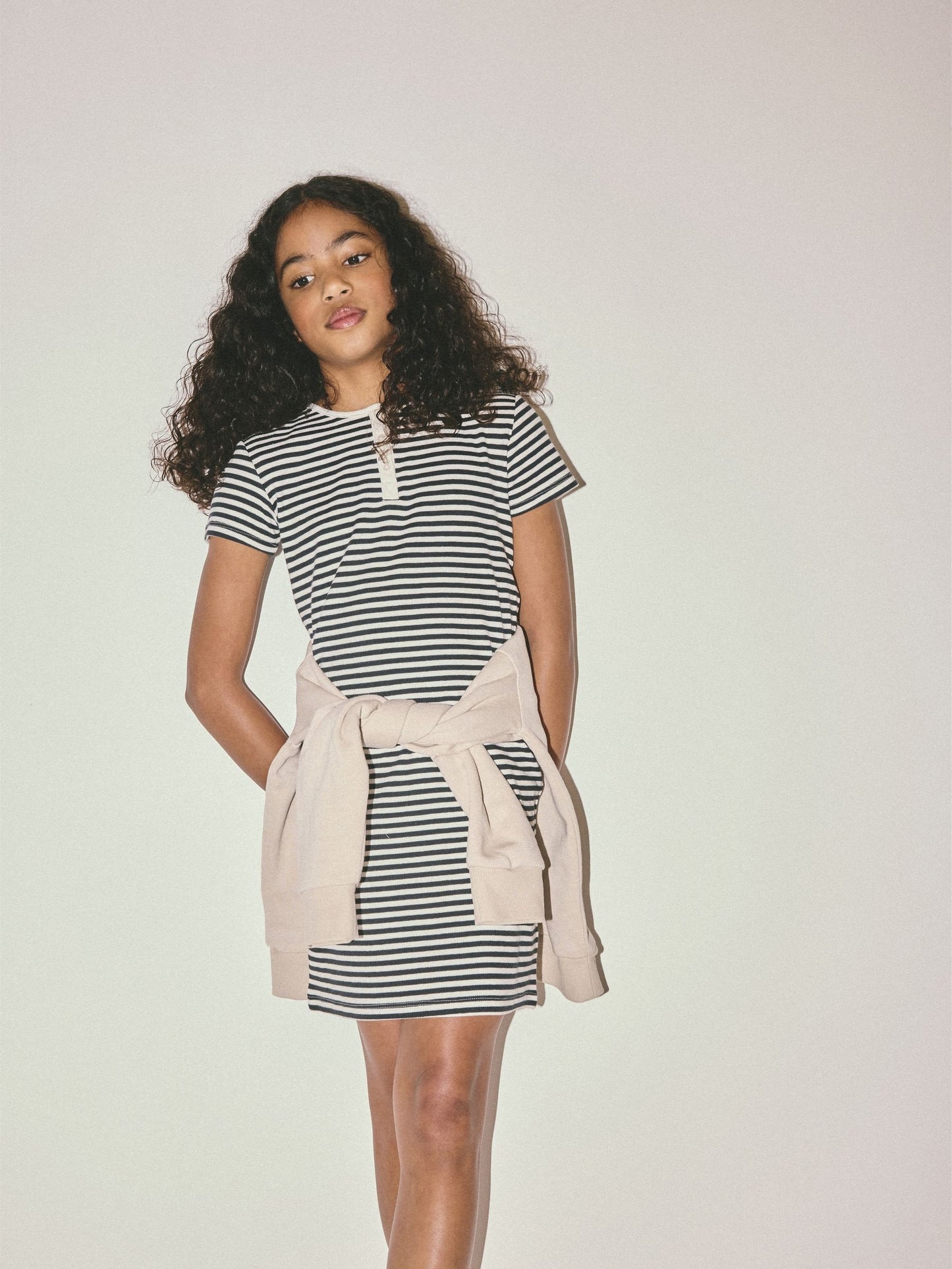 The Set 3 Pack Short Sleeve Rib Henley Dresses Blue/Grey/Stripe image 5