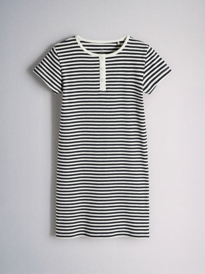 The Set 3 Pack Short Sleeve Rib Henley Dresses Blue/Grey/Stripe image 9