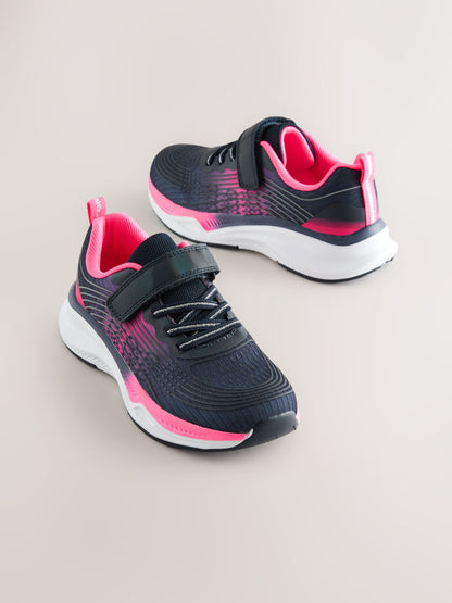 Navy/Pink Wide Fit (G) Elastic Lace-Up Trainers image 1