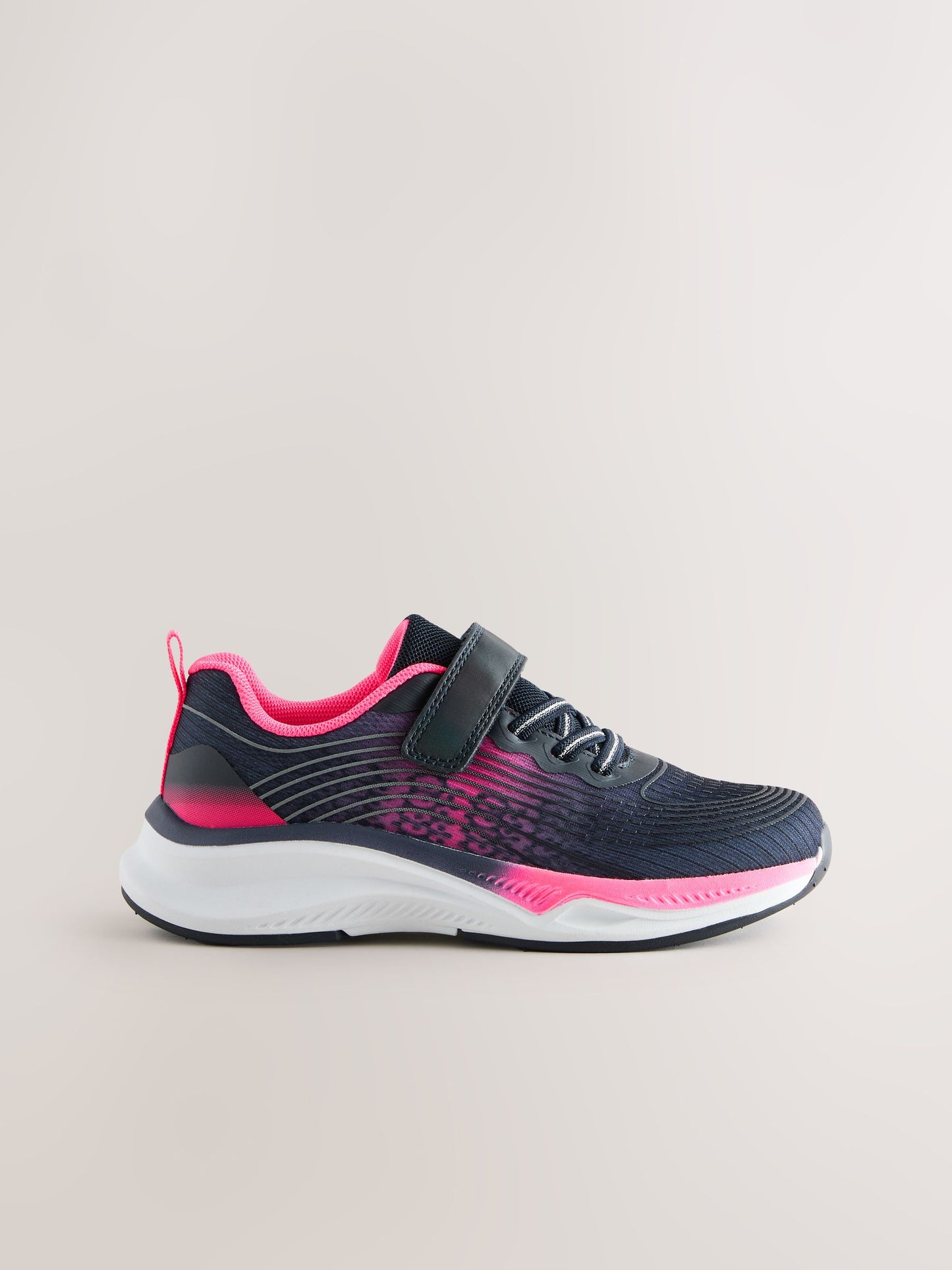 Navy/Pink Wide Fit (G) Elastic Lace-Up Trainers image 2